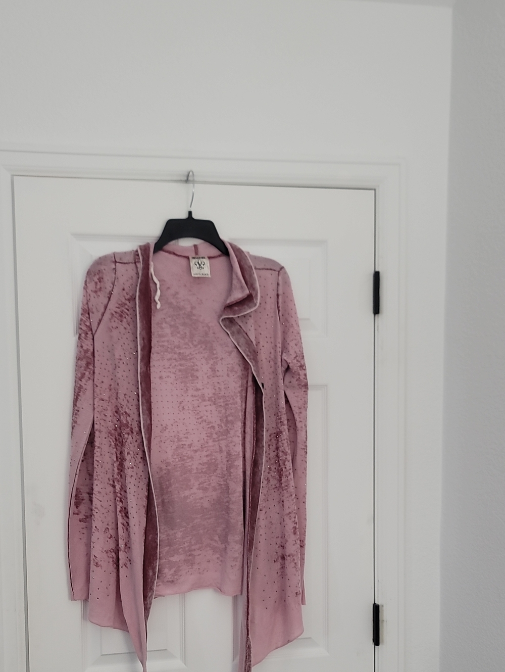 Vocal Dusty Rose Velvet Open-Front Cardigan